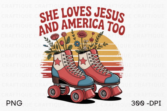 Christian Patriotic Roller Skate PNG for T-Shirt Designs